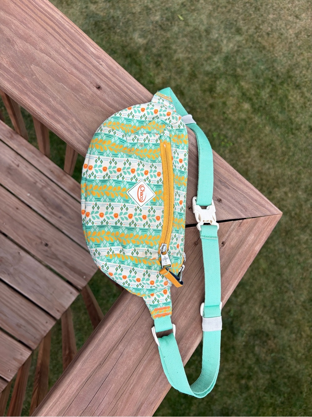 Chaco Cozy Floral Mint Belt Bag with Yellow Accent